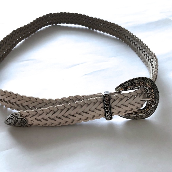Milor  white leather woven belt western buckle M/L main image 3